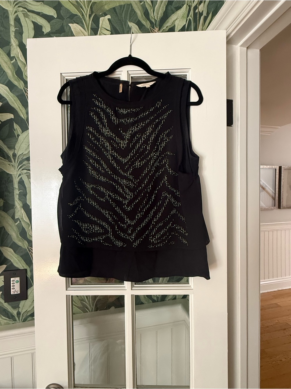 Rebecca Taylor Black Sleeveless Studded Zebra-Pattern Camisole
